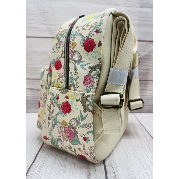 Loungefly Disney Beauty & Beast Belle Floral Rose AOP Character Backpack NWT
